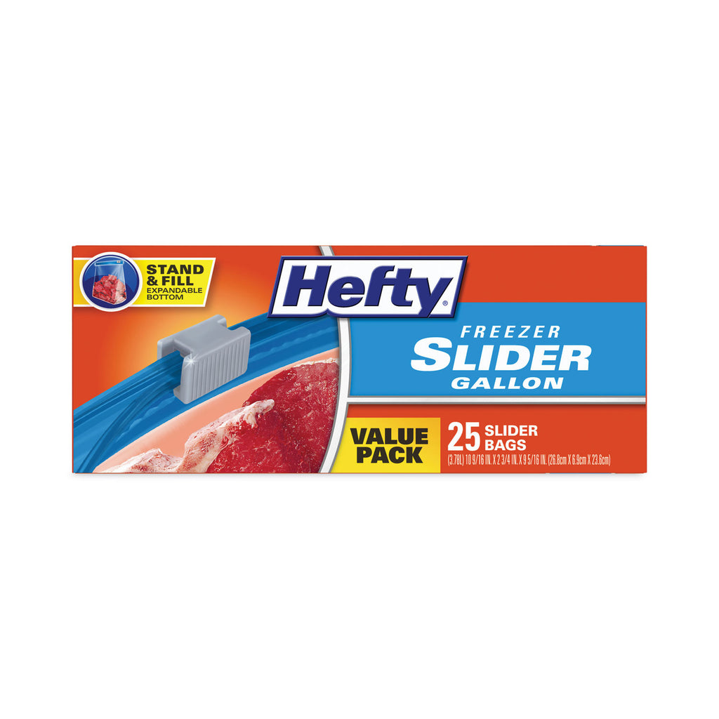 Slider Bags, 1 gal, 2.5 mil, 10.56" x 11", Clear, 25/Box