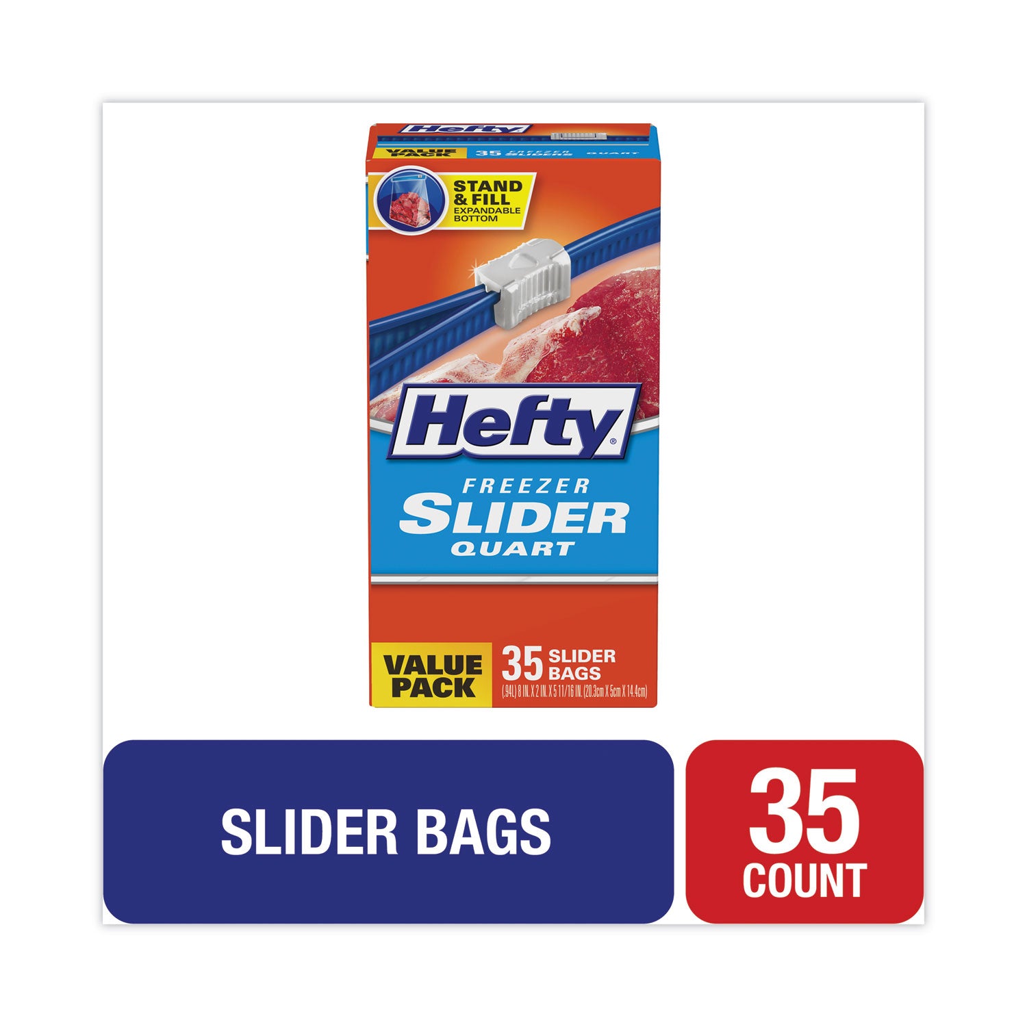 One Zip Slider Bags, Freezer, 1qt, 2.5 mil, Clear, 35/Box, Sold as 1 Box, 35 Each per Box - 1