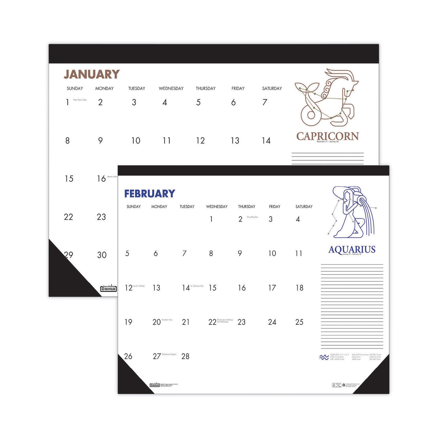 recycled-zodiac-desk-pad-calendar-zodiac-artwork-17-x-22-white-sheets-black-binding-corners-12-month-jan-dec-2024_hod167 - 1