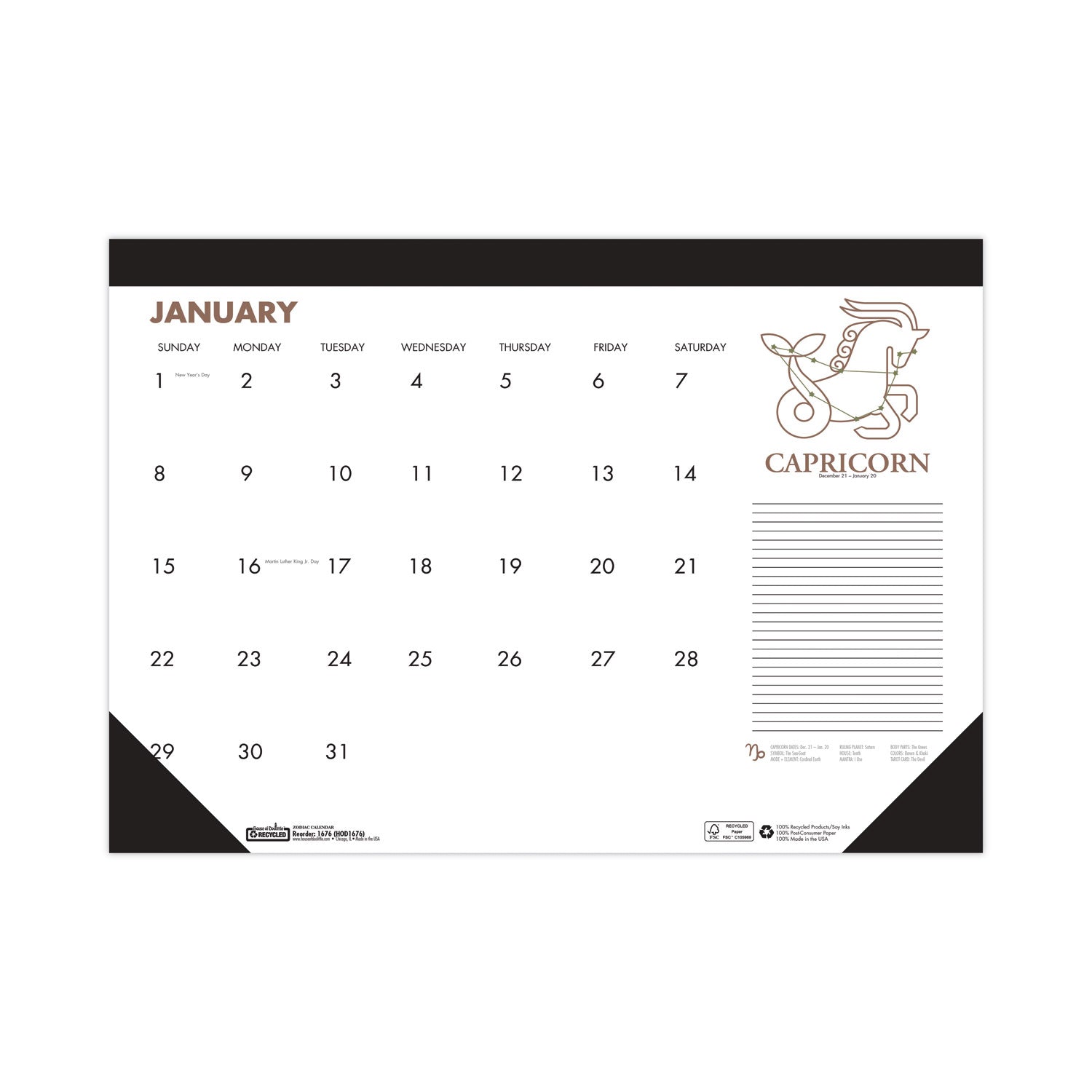 recycled-zodiac-desk-pad-calendar-zodiac-artwork-17-x-22-white-sheets-black-binding-corners-12-month-jan-dec-2024_hod167 - 3