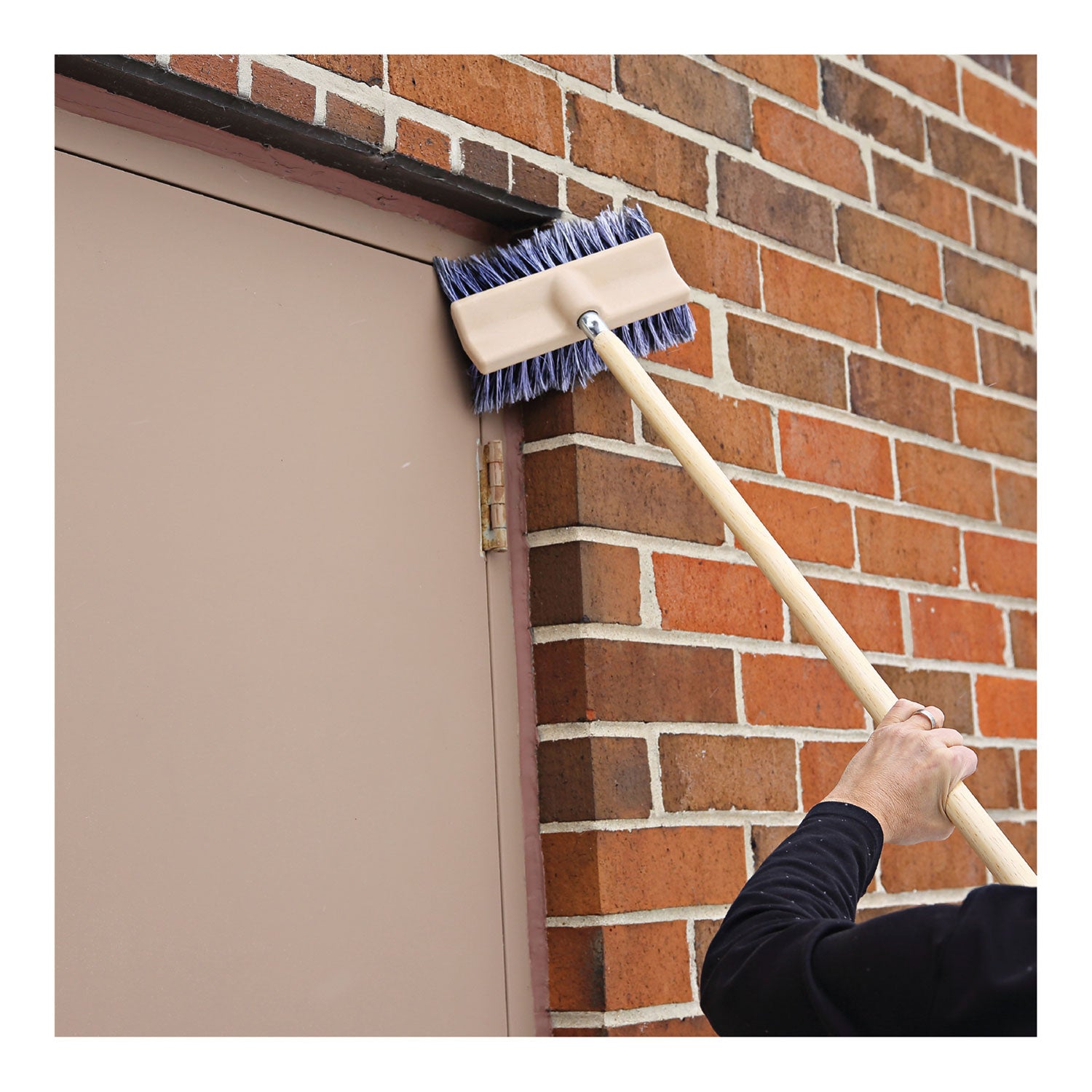 Dual-Surface Black Polypropylene Bristles, 10" Brush, Brown Plastic Handle
