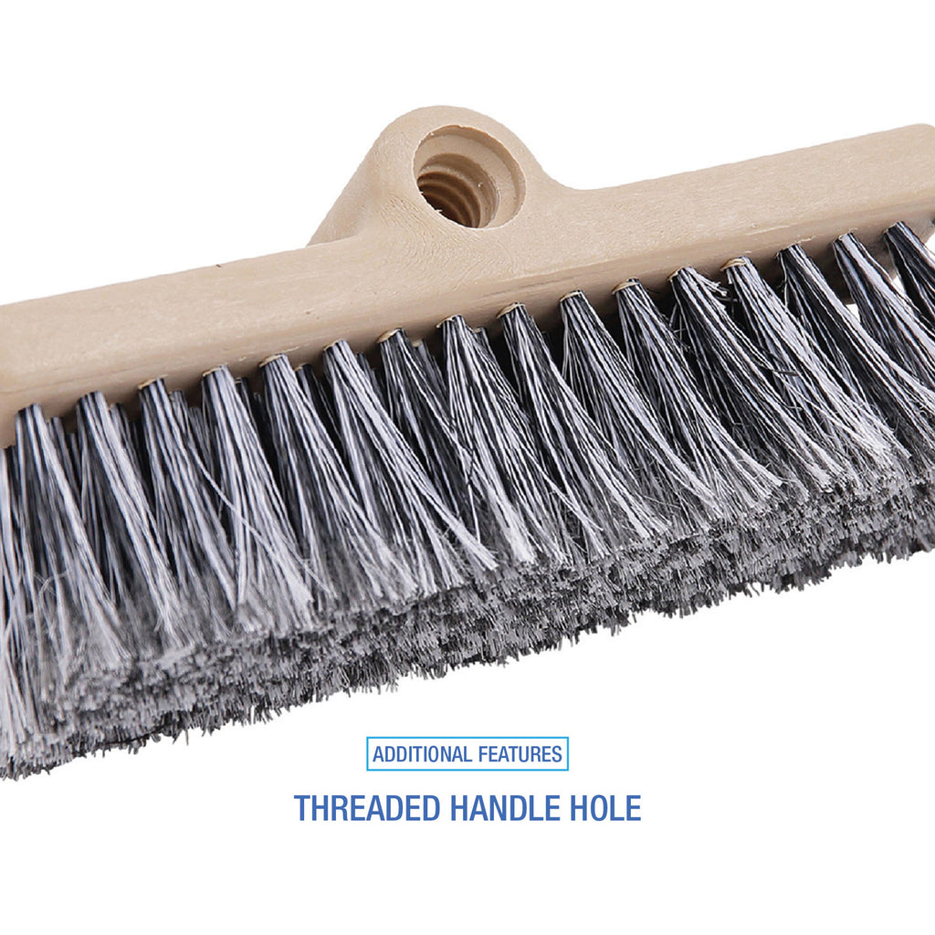 Dual-Surface Black Polypropylene Bristles, 10" Brush, Brown Plastic Handle