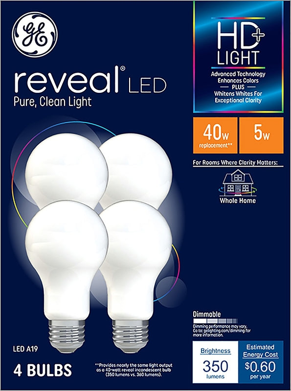 Reveal HD+ LED A19 Light Bulb, 5 W, 4/Pack