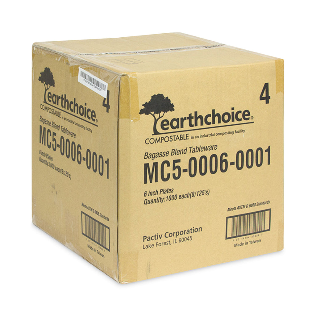 EarthChoice Compostable Fiber-Blend Bagasse Dinnerware, Plate, 6" dia, Natural, 1,000/Carton