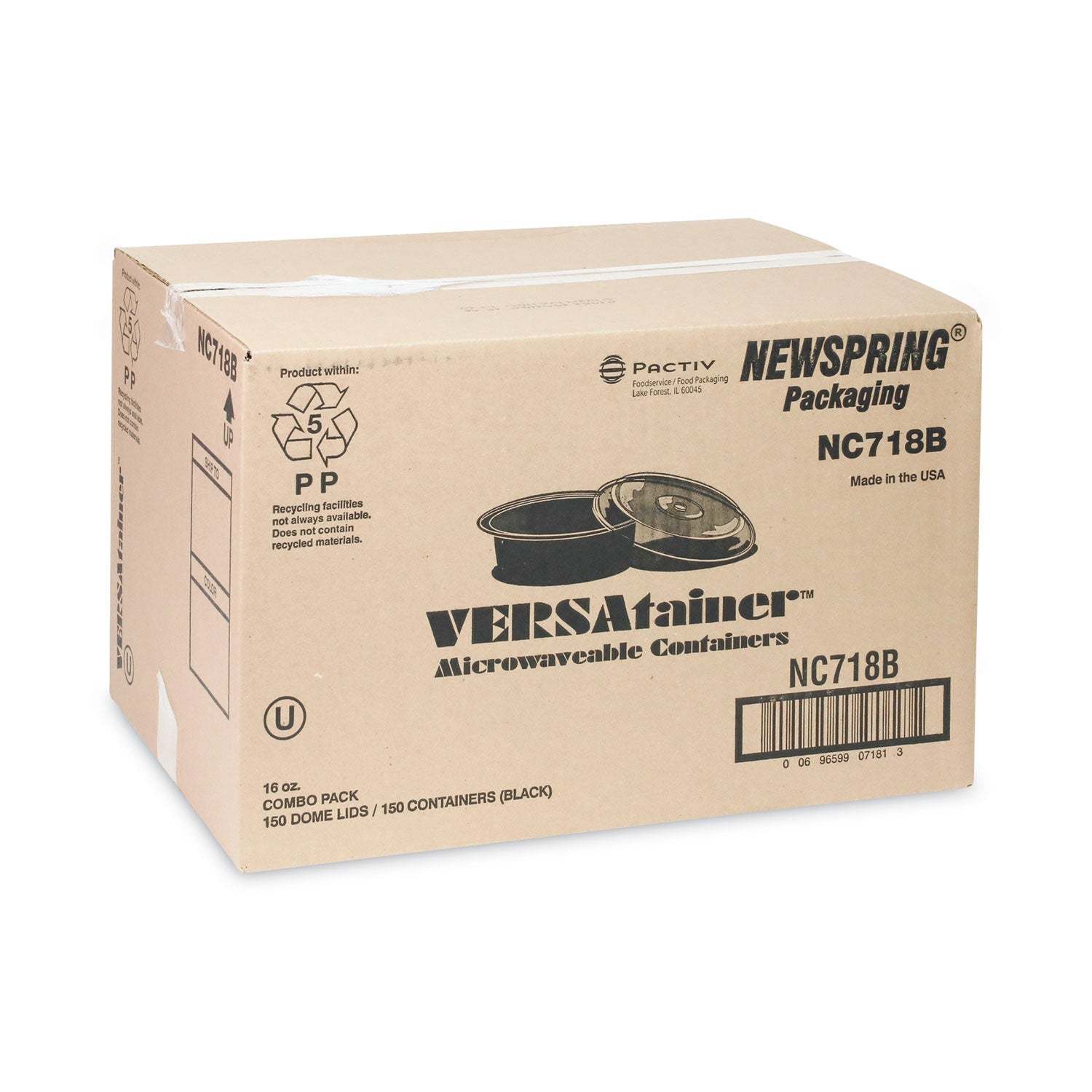 Newspring VERSAtainer Microwavable Containers, 16 oz, 6" Diameter, Black/Clear, Plastic, 150/Carton - 