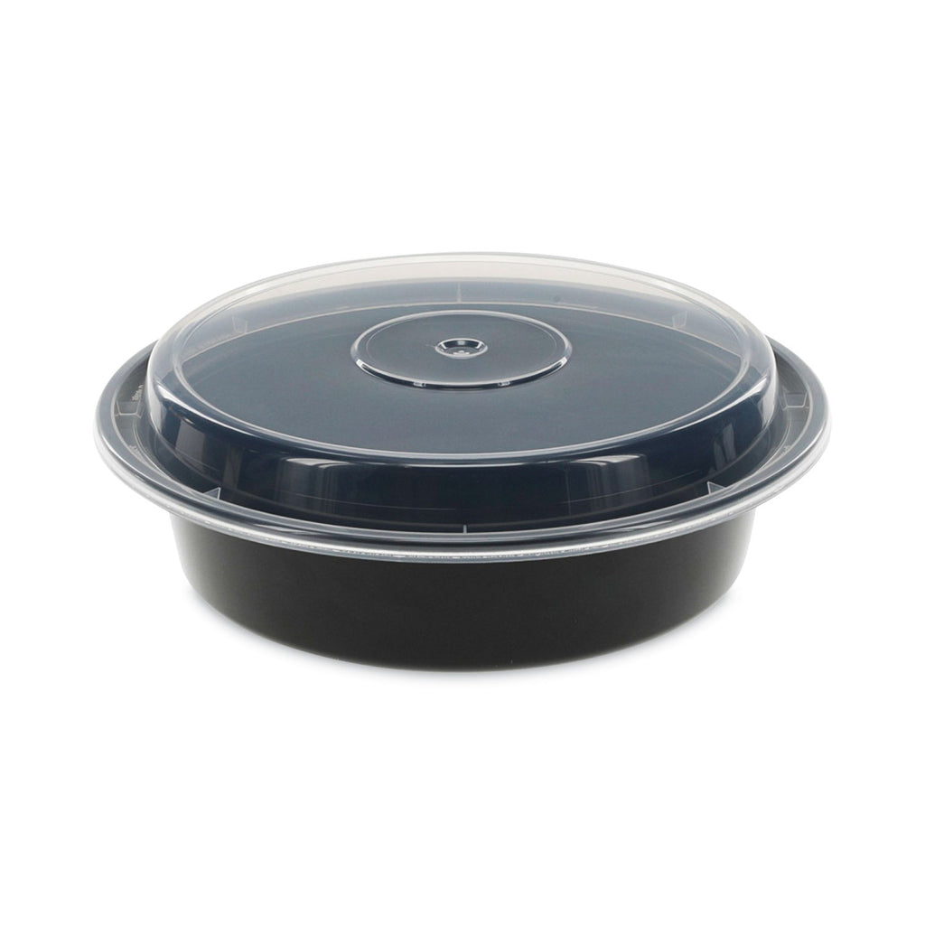 Newspring VERSAtainer Microwavable Containers, 24 oz, 7" Diameter, Black/Clear, Plastic, 150/Carton