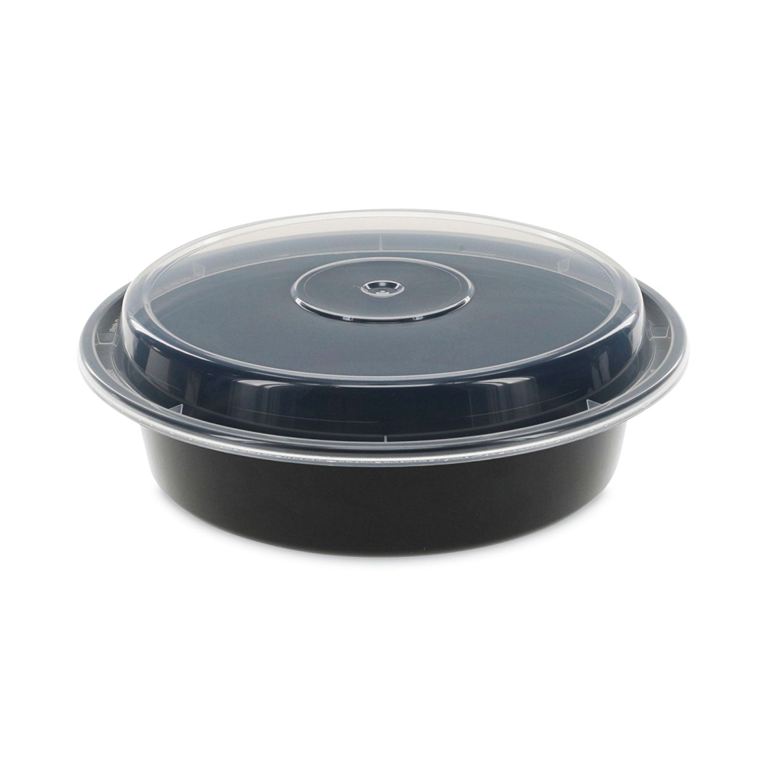 Newspring VERSAtainer Microwavable Containers, 24 oz, 7" Diameter, Black/Clear, Plastic, 150/Carton - 