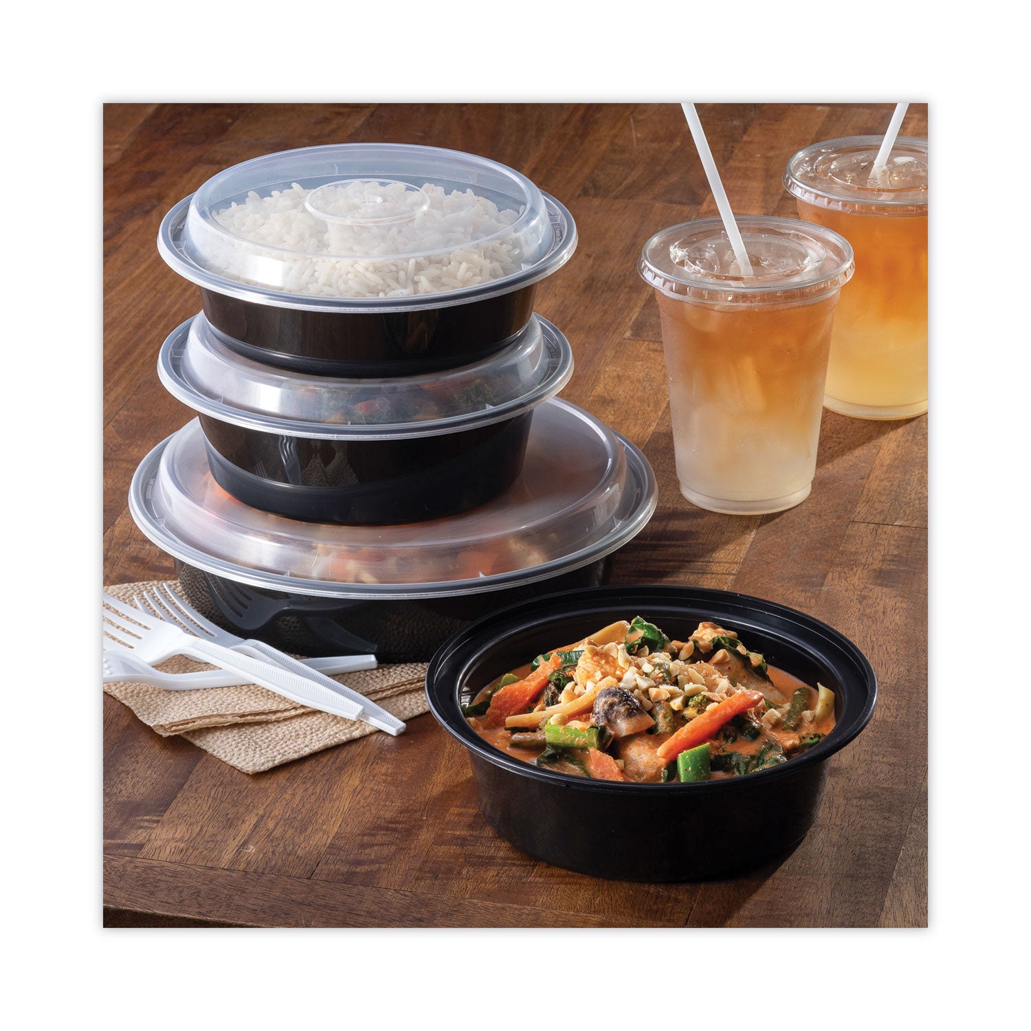 Newspring VERSAtainer Microwavable Containers, 24 oz, 7" Diameter, Black/Clear, Plastic, 150/Carton - 