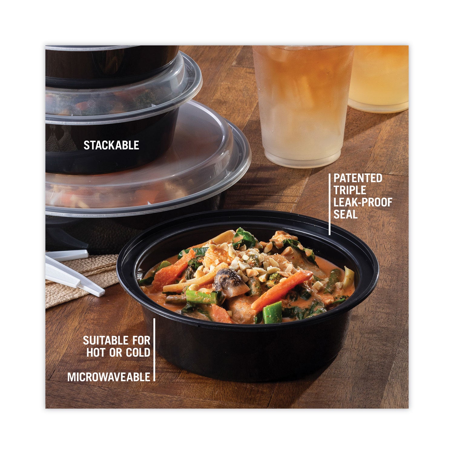 Newspring VERSAtainer Microwavable Containers, 32 oz, 7 Diameter x 2 h, Black/Clear, Plastic, 150/Carton - 