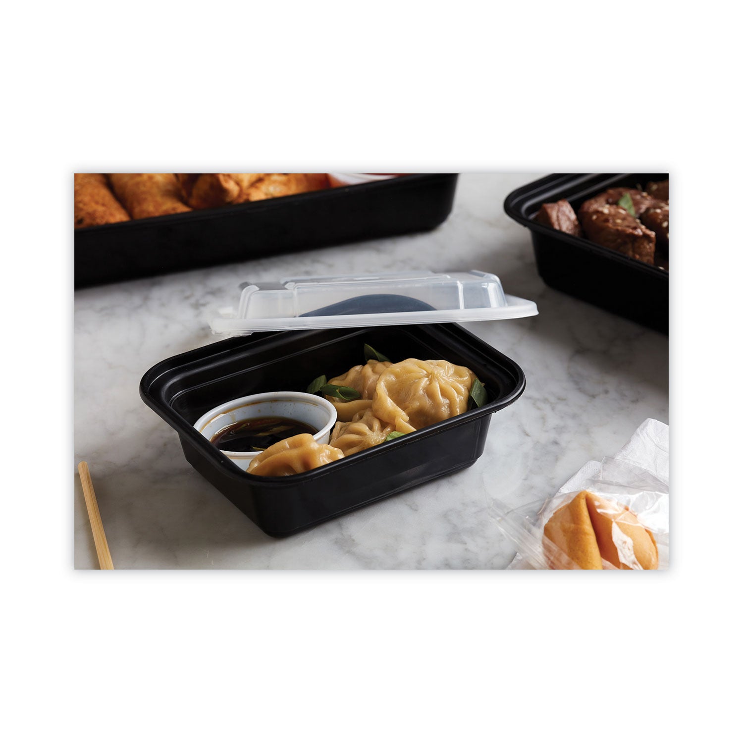 Newspring VERSAtainer Microwavable Containers, 12 oz, 4.5 x 5.5 x 1.75, Black/Clear, Plastic, 150/Carton - 