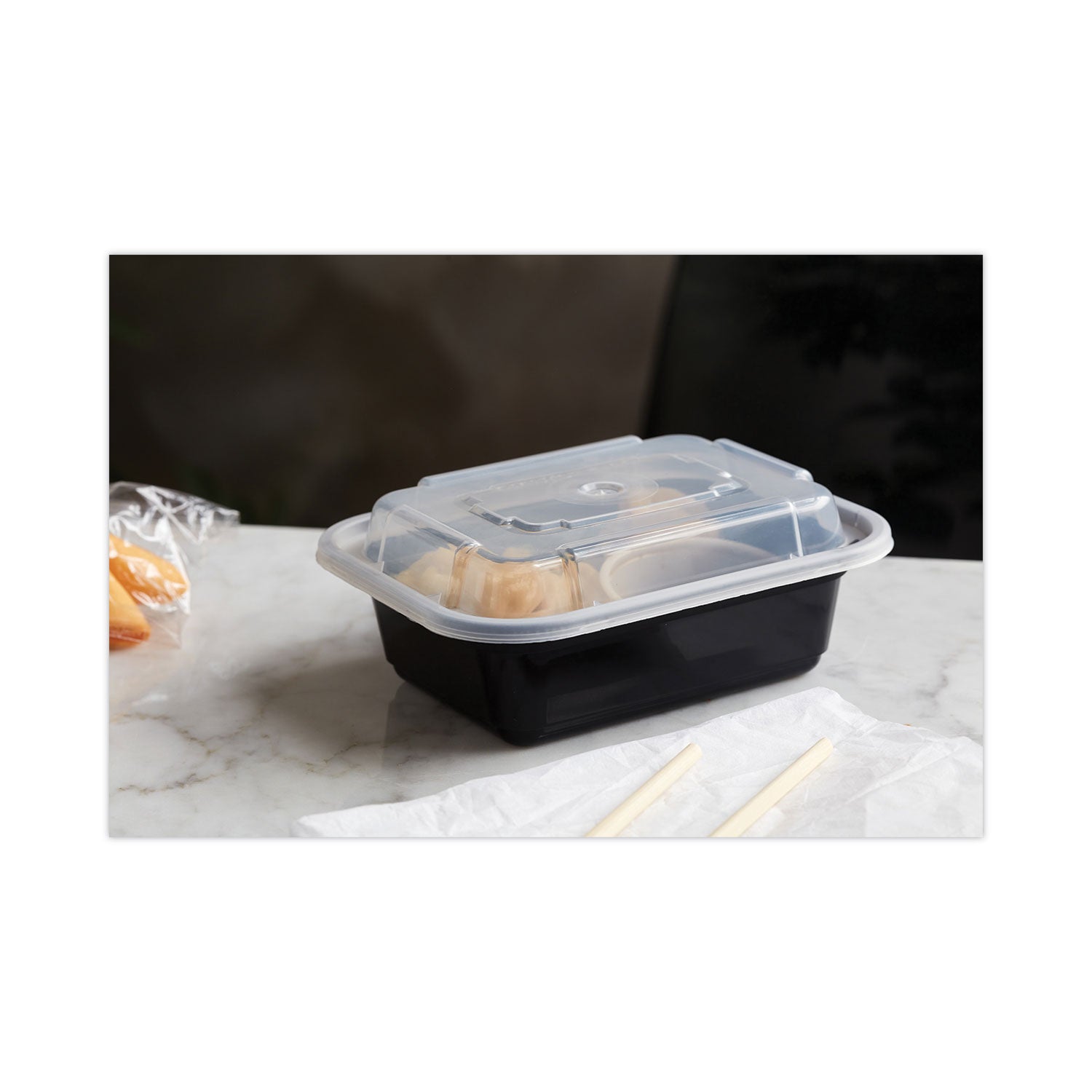 Newspring VERSAtainer Microwavable Containers, 12 oz, 4.5 x 5.5 x 1.75, Black/Clear, Plastic, 150/Carton - 