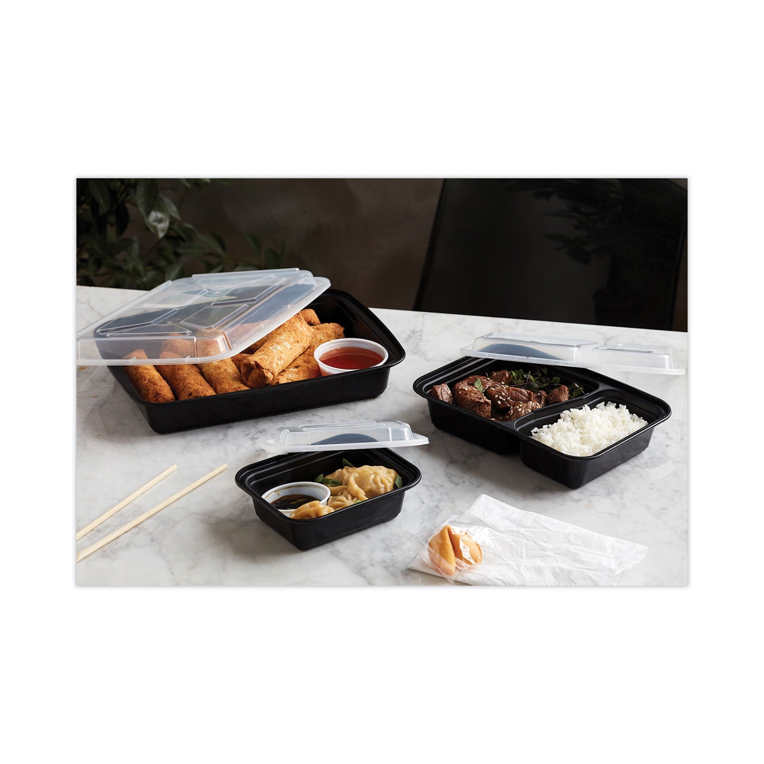 Newspring VERSAtainer Microwavable Containers, 12 oz, 4.5 x 5.5 x 1.75, Black/Clear, Plastic, 150/Carton - 