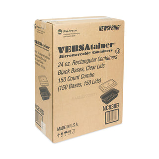 Newspring VERSAtainer Microwavable Containers, 24 oz, 5 x 7.25 x 2, Black/Clear, Plastic, 150/Carton