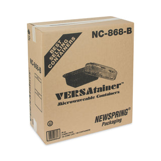 Newspring VERSAtainer Microwavable Containers, 28 oz, 7.25 x 5 x 1.5, Black Base/Clear Lid, Plastic, 150/Carton