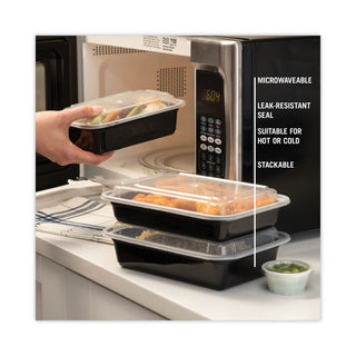 Newspring VERSAtainer Microwavable Containers, 38 oz, 6 x 8.5 x 2, Black/Clear, Plastic, 150/Carton