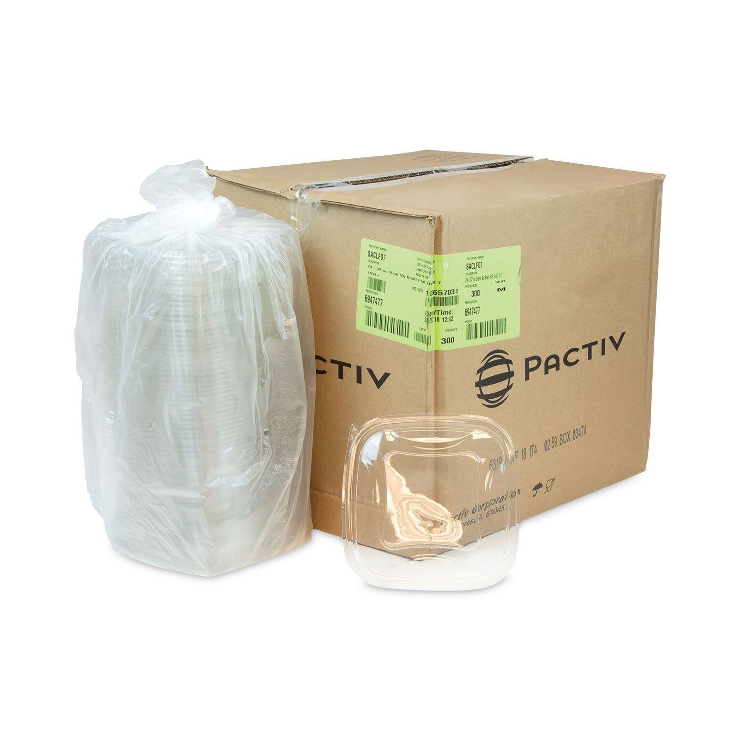 EarthChoice Square Recycled Bowl Flat Lid, 7.38 x 7.38 x 0.26, Clear, Plastic, 300/Carton