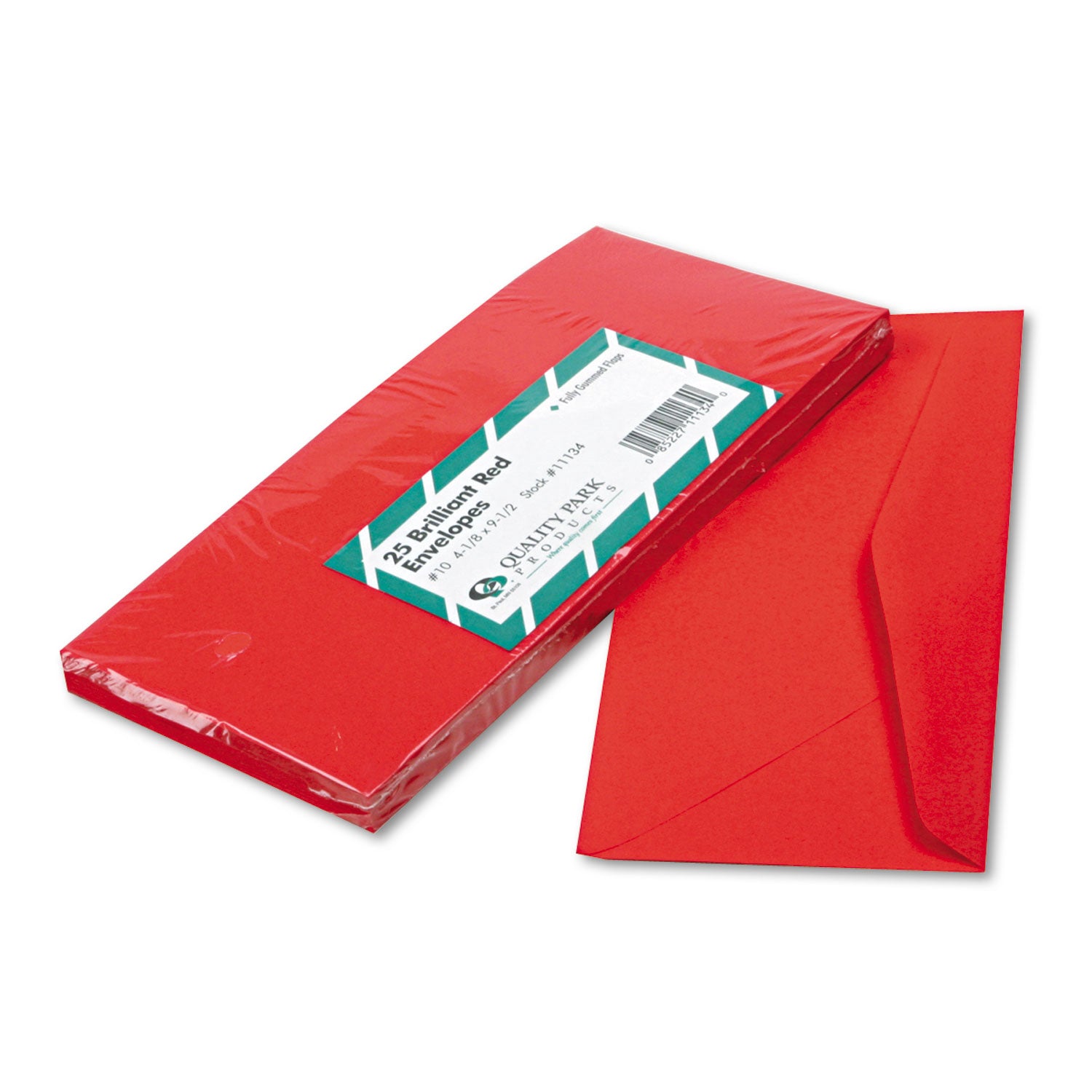 Colored Envelope, #10, Commercial Flap, Gummed Closure, 4.13 x 9.5, Red, 25/Pack - 