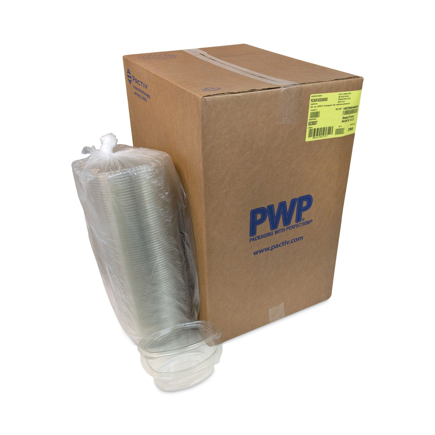 EarthChoice Recycled PET Hinged Container, 32 oz, 7.31 x 5.88 x 3.25, Clear, Plastic, 280/Carton