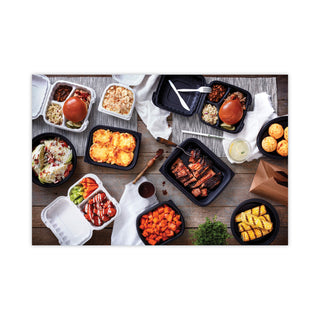 EarthChoice SmartLock Microwavable MFPP Hinged Lid Container, 3-Compartment, 8.3 x 8.3 x 3.4, Black, Plastic, 200/Carton