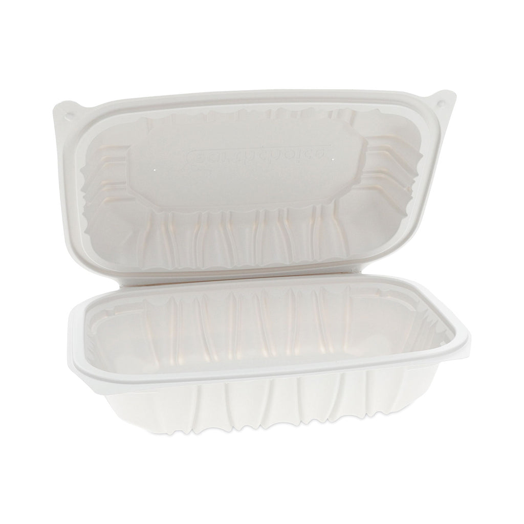 EarthChoice Vented Microwavable MFPP Hinged Lid Container, 9 x 6 x 2.75, White, Plastic, 170/Carton