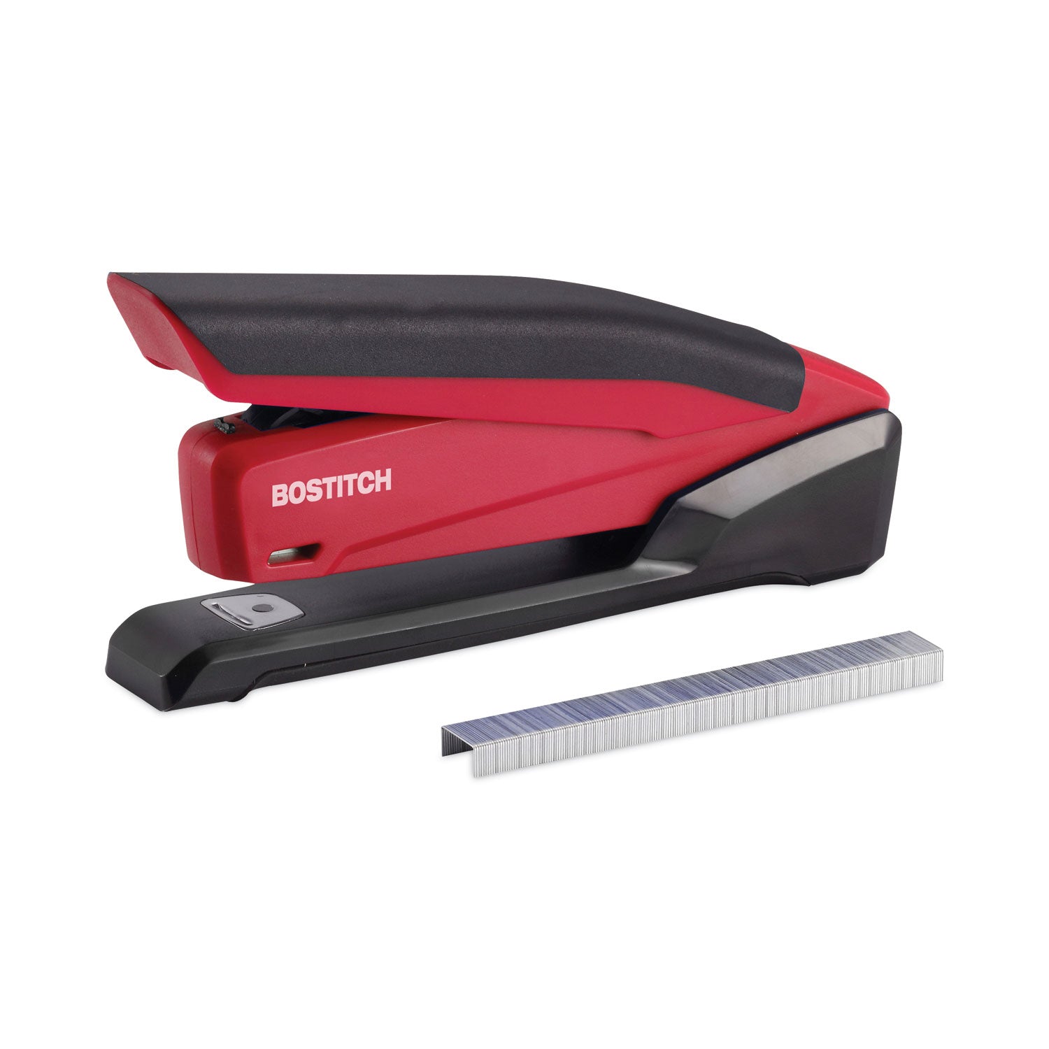 InPower One-Finger 3-in-1 Desktop Stapler with Antimicrobial Protection, 20-Sheet Capacity, Red/Black - 