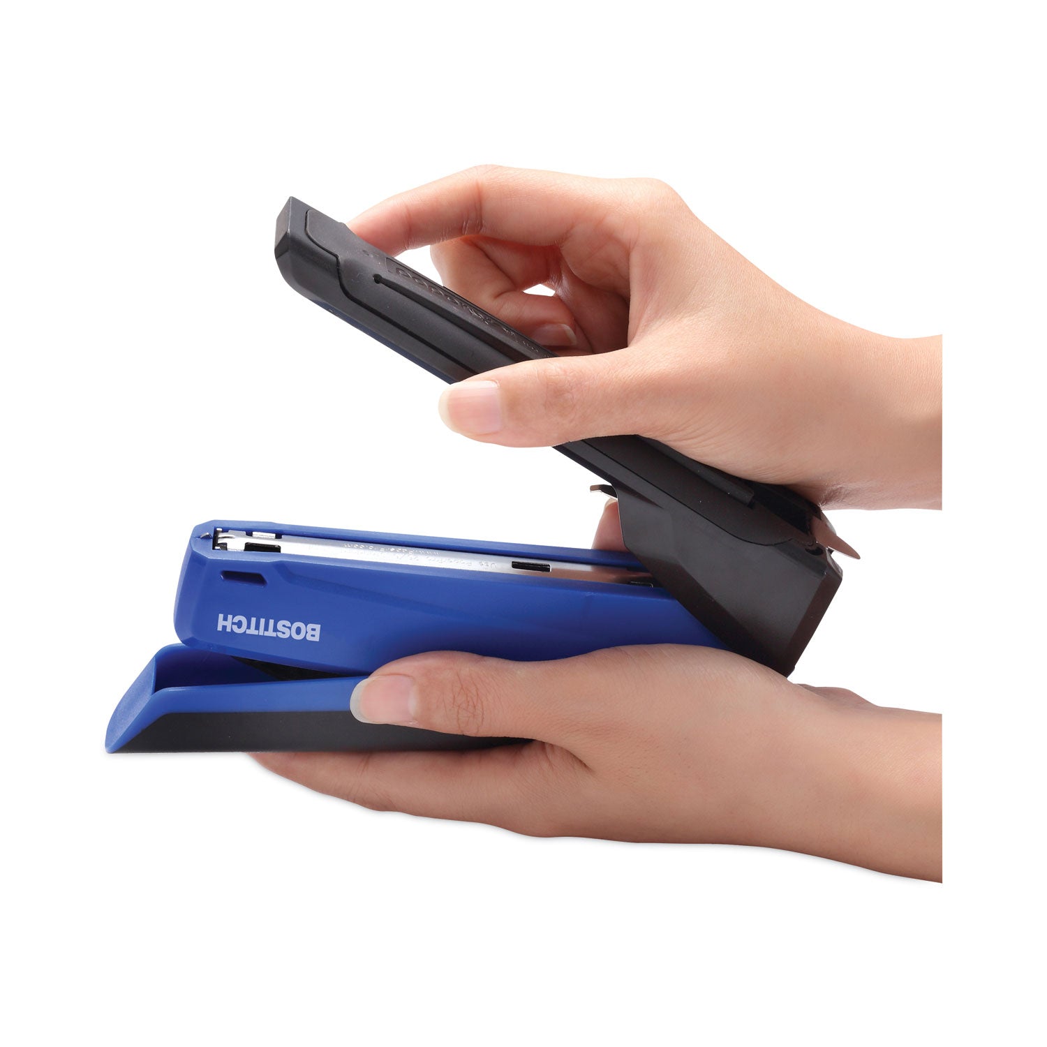 InPower One-Finger 3-in-1 Desktop Stapler with Antimicrobial Protection, 20-Sheet Capacity, Blue/Black - 