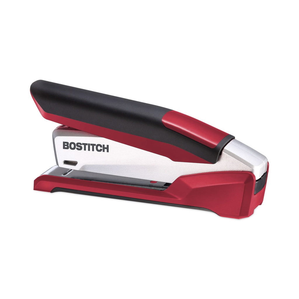 InPower One-Finger 3-in-1 Desktop Stapler with Antimicrobial Protection, 28-Sheet Capacity, Red/Silver