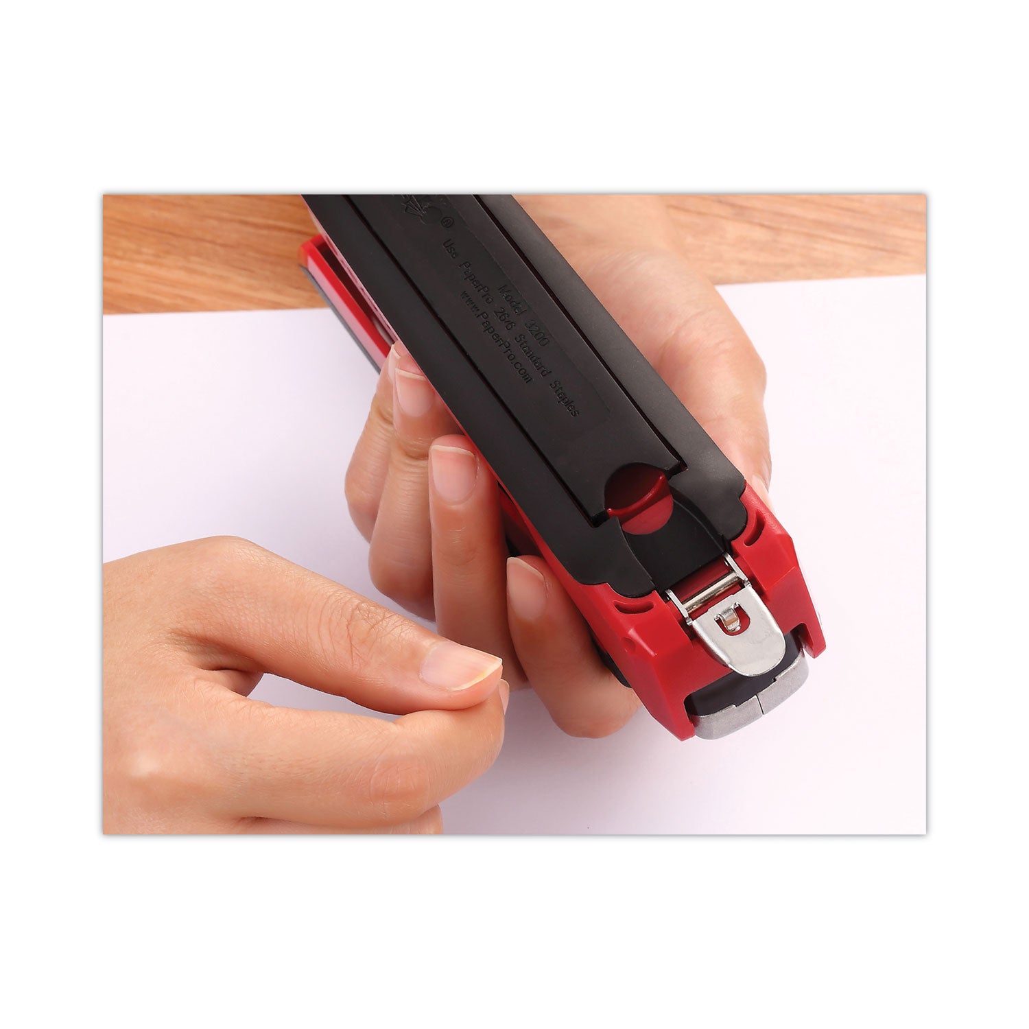 InPower One-Finger 3-in-1 Desktop Stapler with Antimicrobial Protection, 28-Sheet Capacity, Red/Silver - 