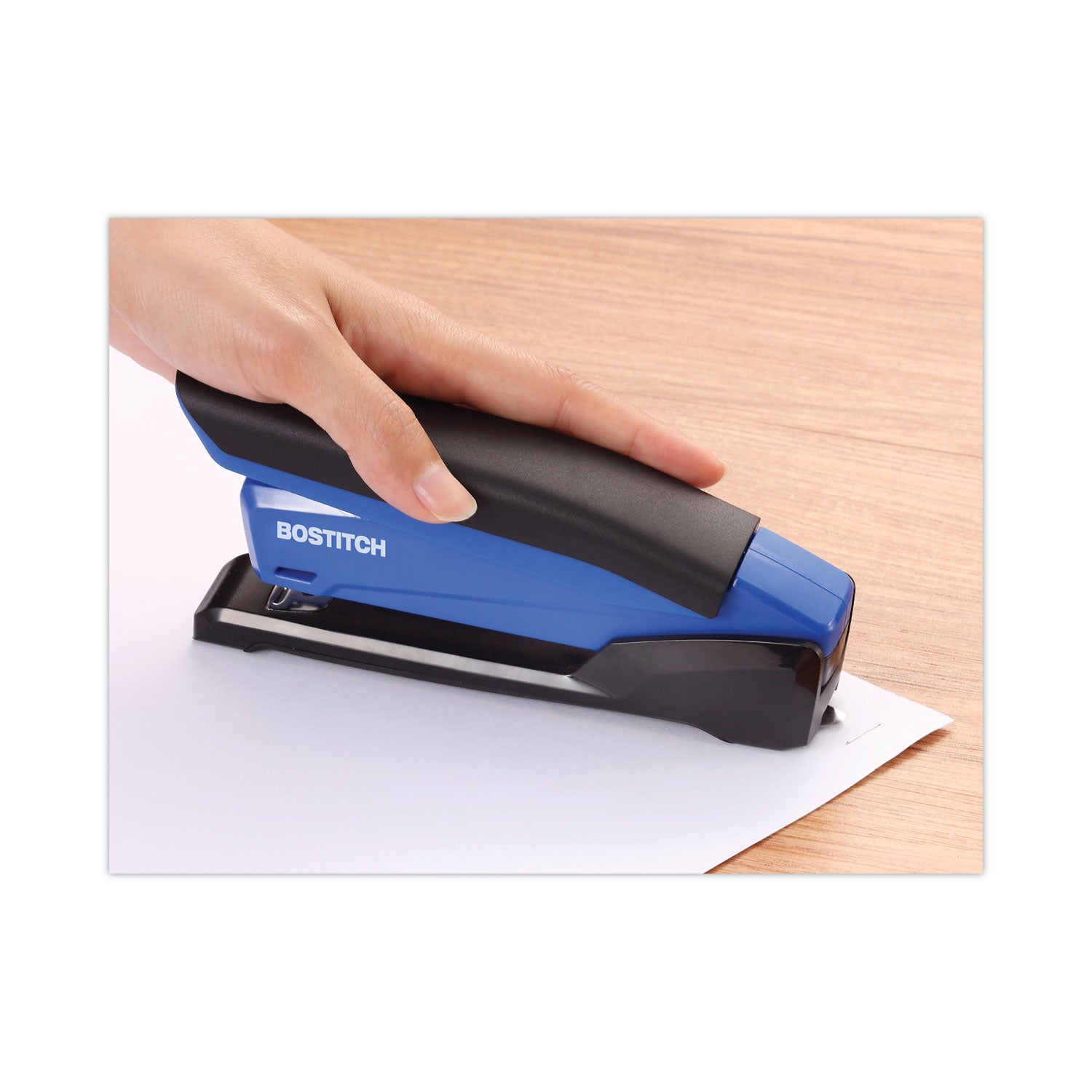 InPower One-Finger 3-in-1 Desktop Stapler with Antimicrobial Protection, 20-Sheet Capacity, Blue/Black - 