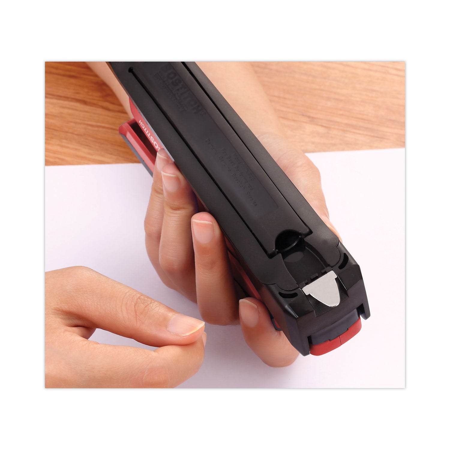 InPower One-Finger 3-in-1 Desktop Stapler with Antimicrobial Protection, 20-Sheet Capacity, Red/Black - 