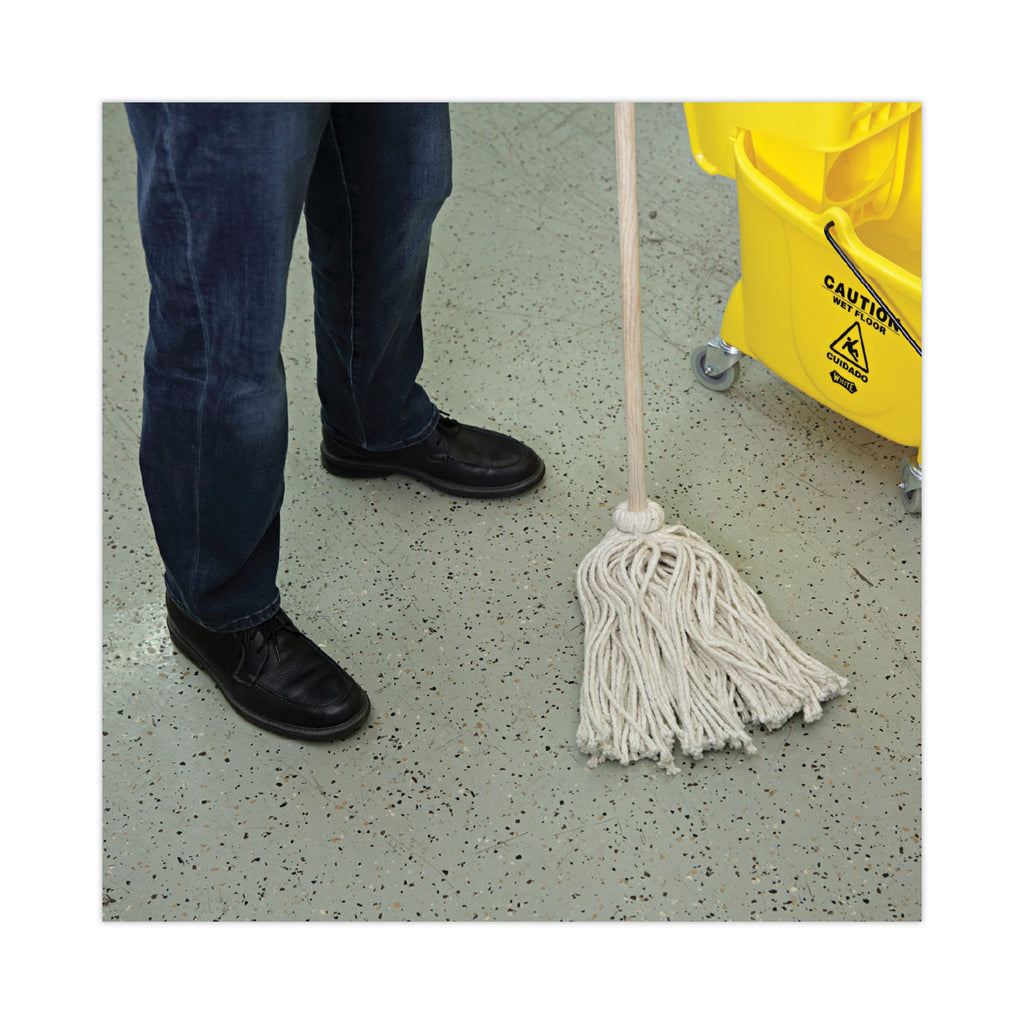 Handle/Deck Mops, #24 White Cotton Head, 54" Natural Wood Handle, 6/Pack