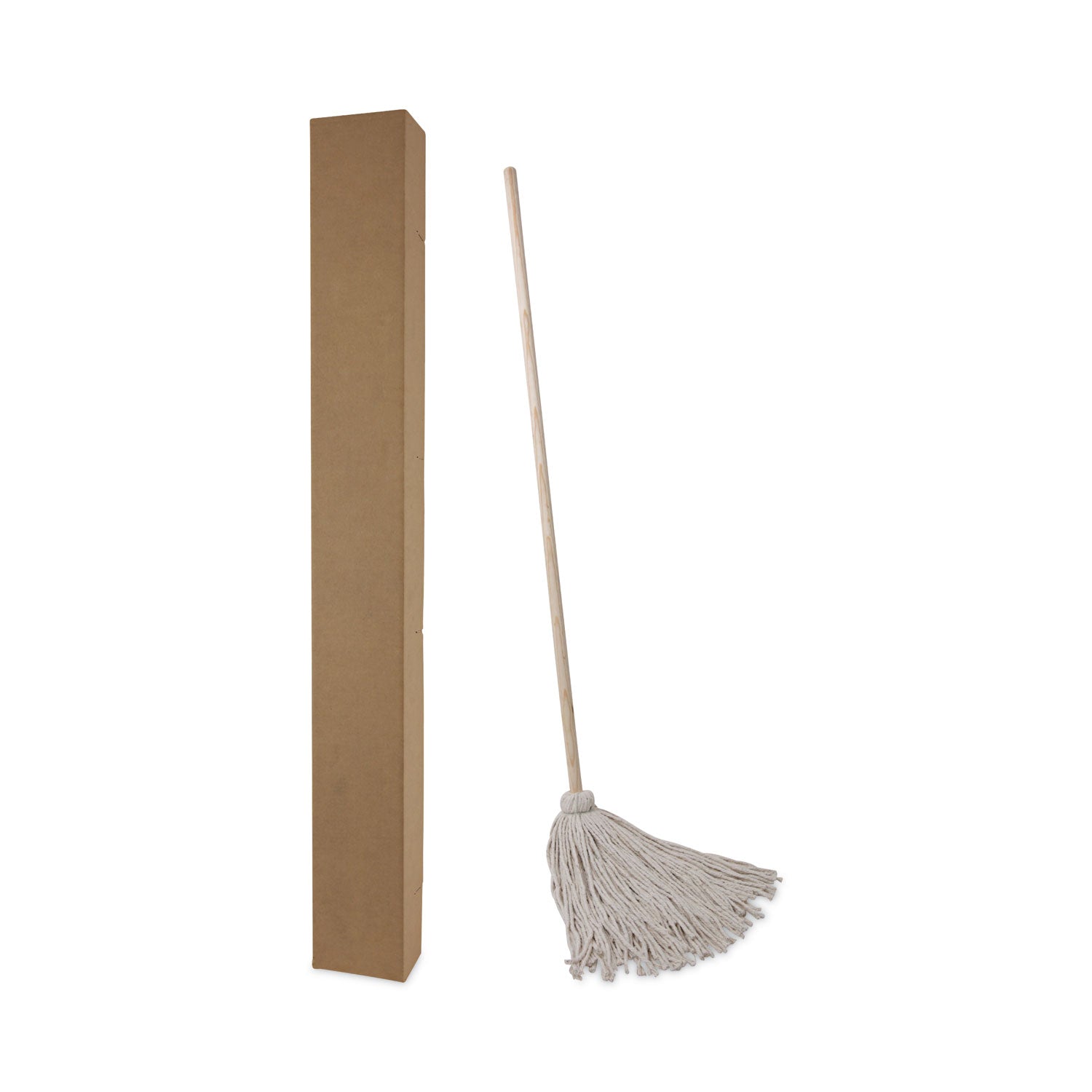 Handle/Deck Mops, #24 White Cotton Head, 54" Natural Wood Handle, 6/Pack - 