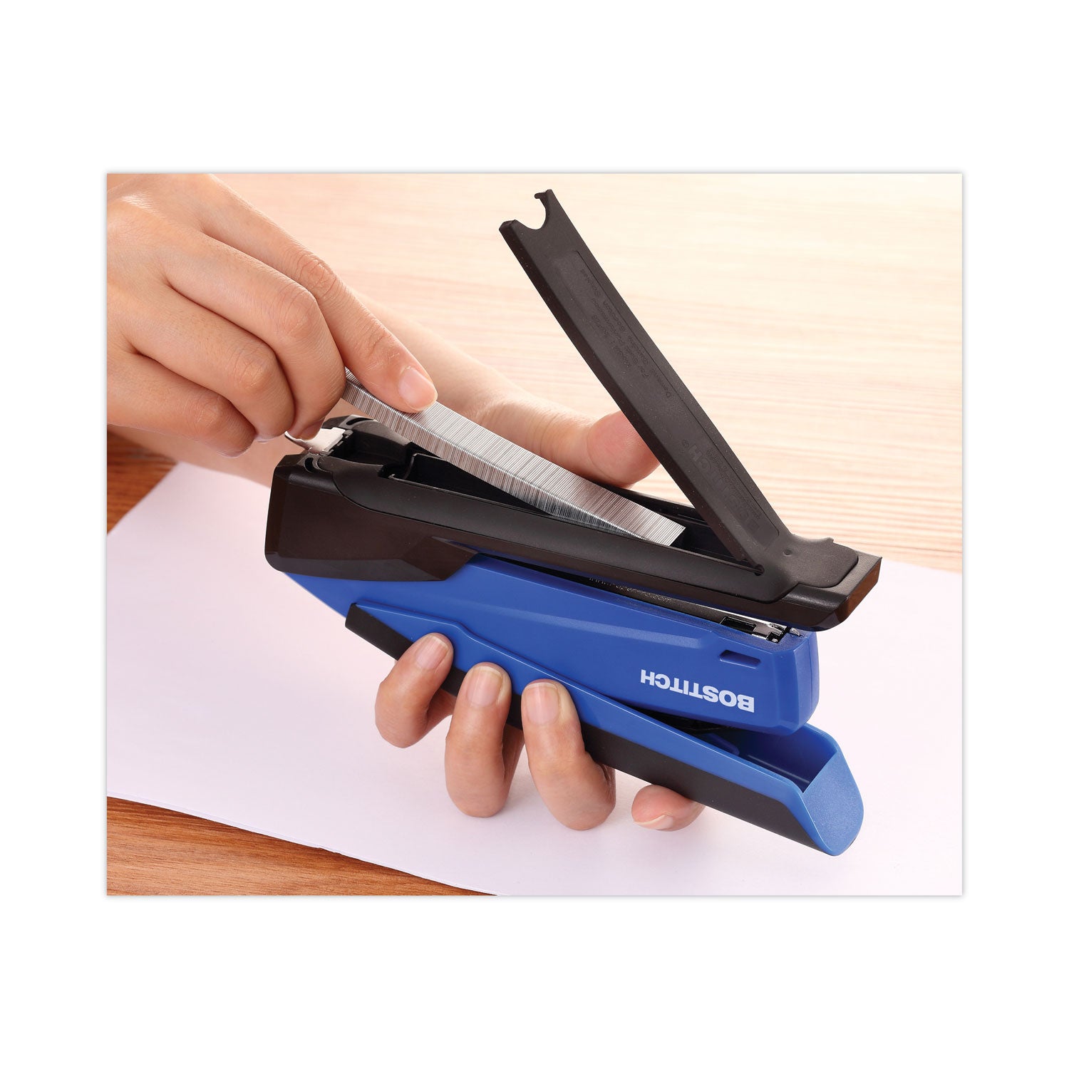 InPower One-Finger 3-in-1 Desktop Stapler with Antimicrobial Protection, 20-Sheet Capacity, Blue/Black - 