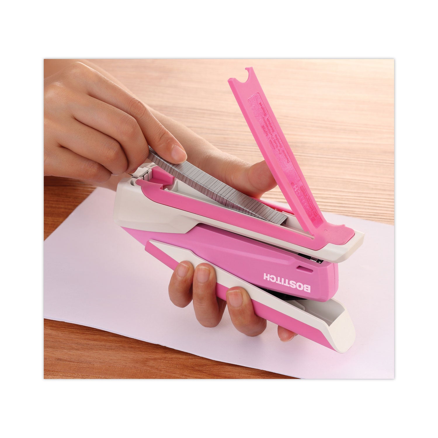 InCourage Spring-Powered Desktop Stapler with Antimicrobial Protection, 20-Sheet Capacity, Pink/Gray - 