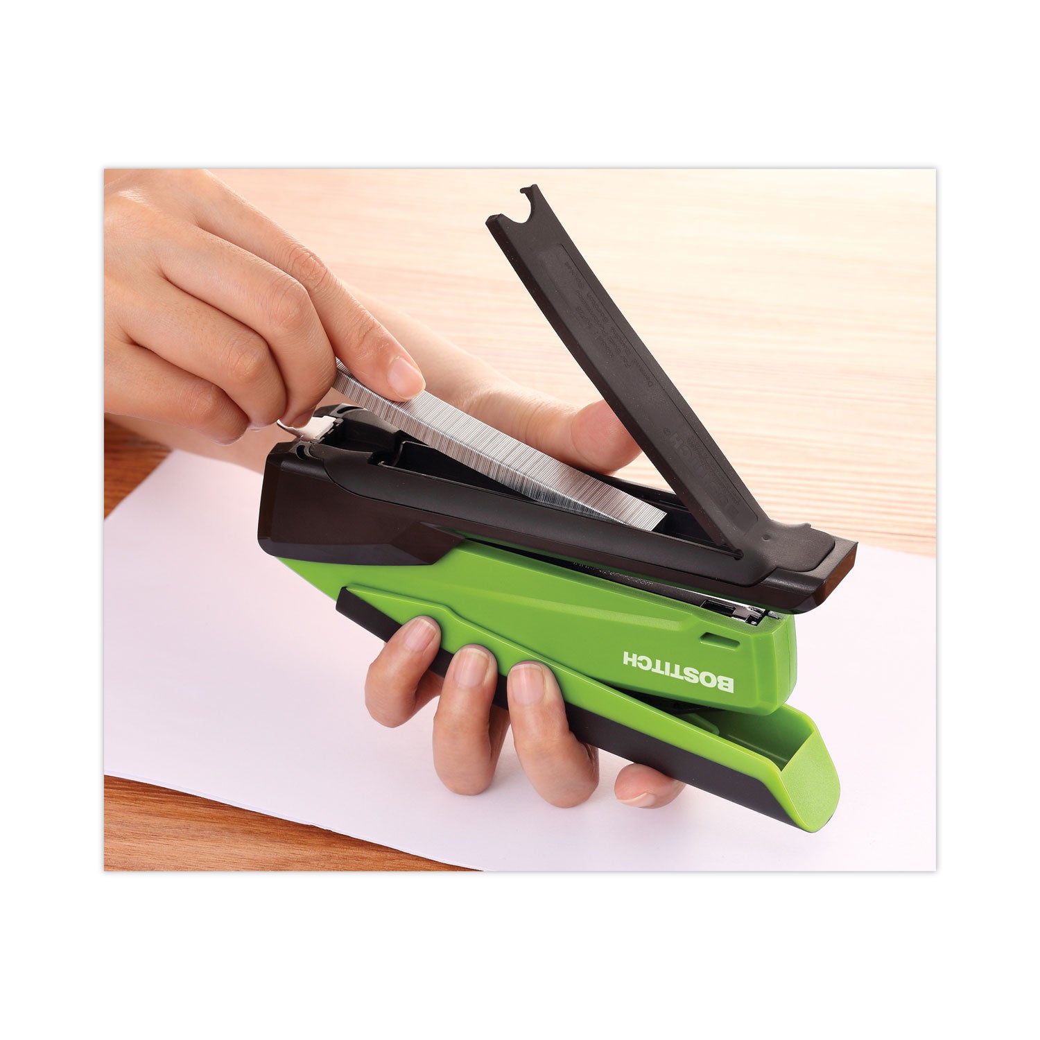 InPower One-Finger 3-in-1 Desktop Stapler with Antimicrobial Protection, 20-Sheet Capacity, Green/Black - 