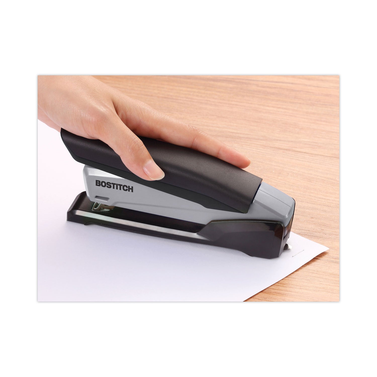 EcoStapler Spring-Powered Desktop Stapler with Antimicrobial Protection, 20-Sheet Capacity, Gray/Black - 