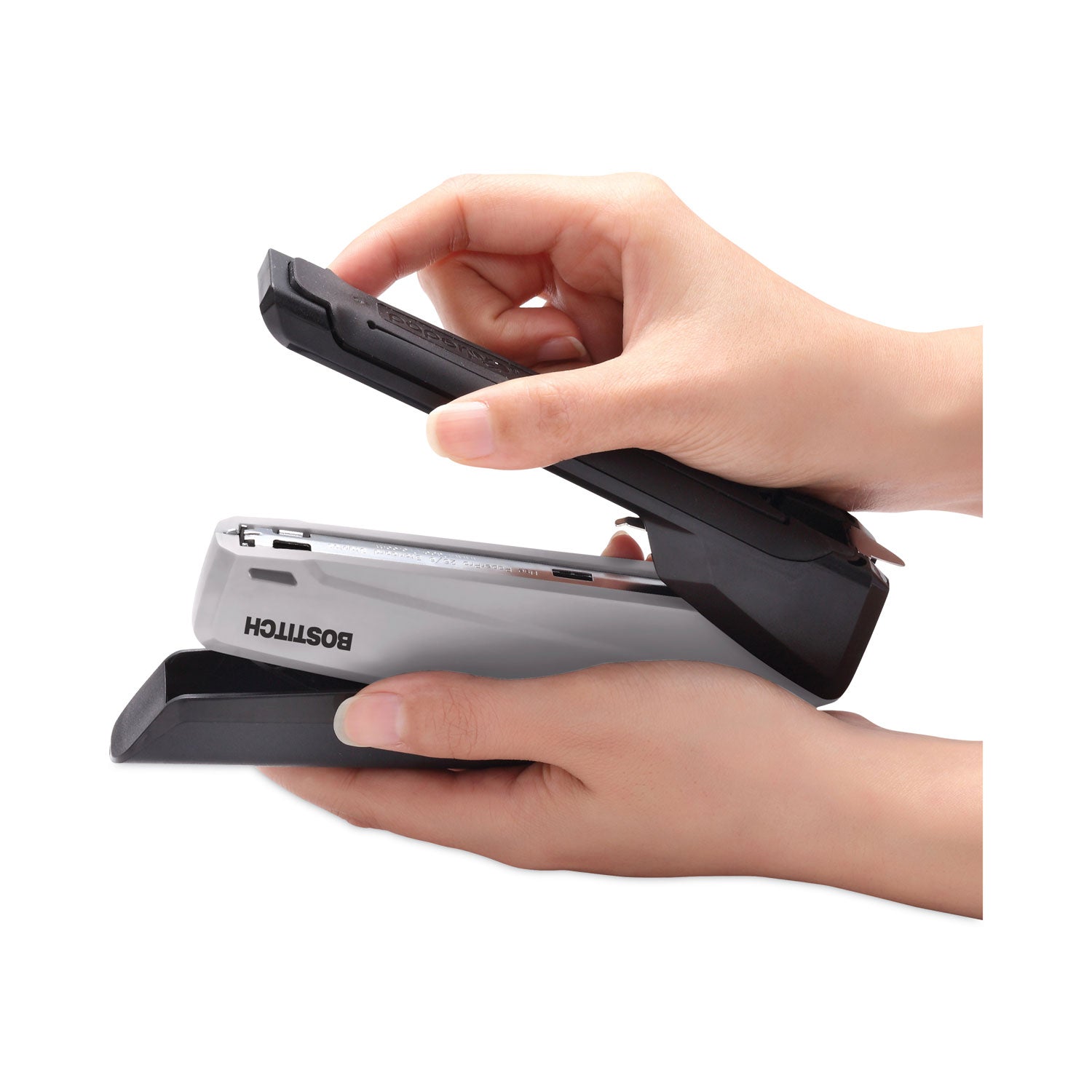 EcoStapler Spring-Powered Desktop Stapler with Antimicrobial Protection, 20-Sheet Capacity, Gray/Black - 