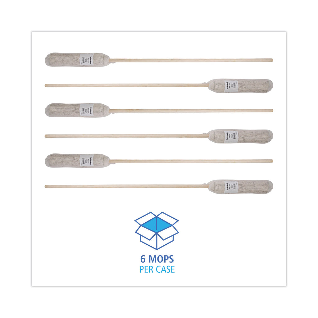 Handle/Deck Mops, #24 White Cotton Head, 54" Natural Wood Handle, 6/Pack