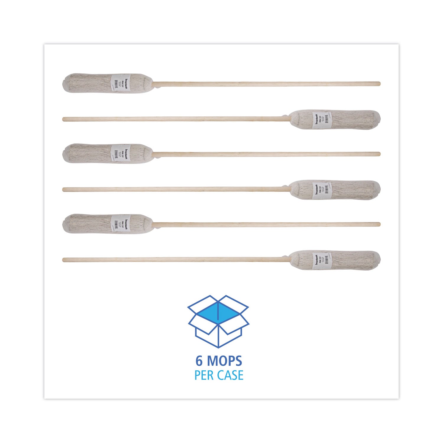 Handle/Deck Mops, #24 White Cotton Head, 54" Natural Wood Handle, 6/Pack
