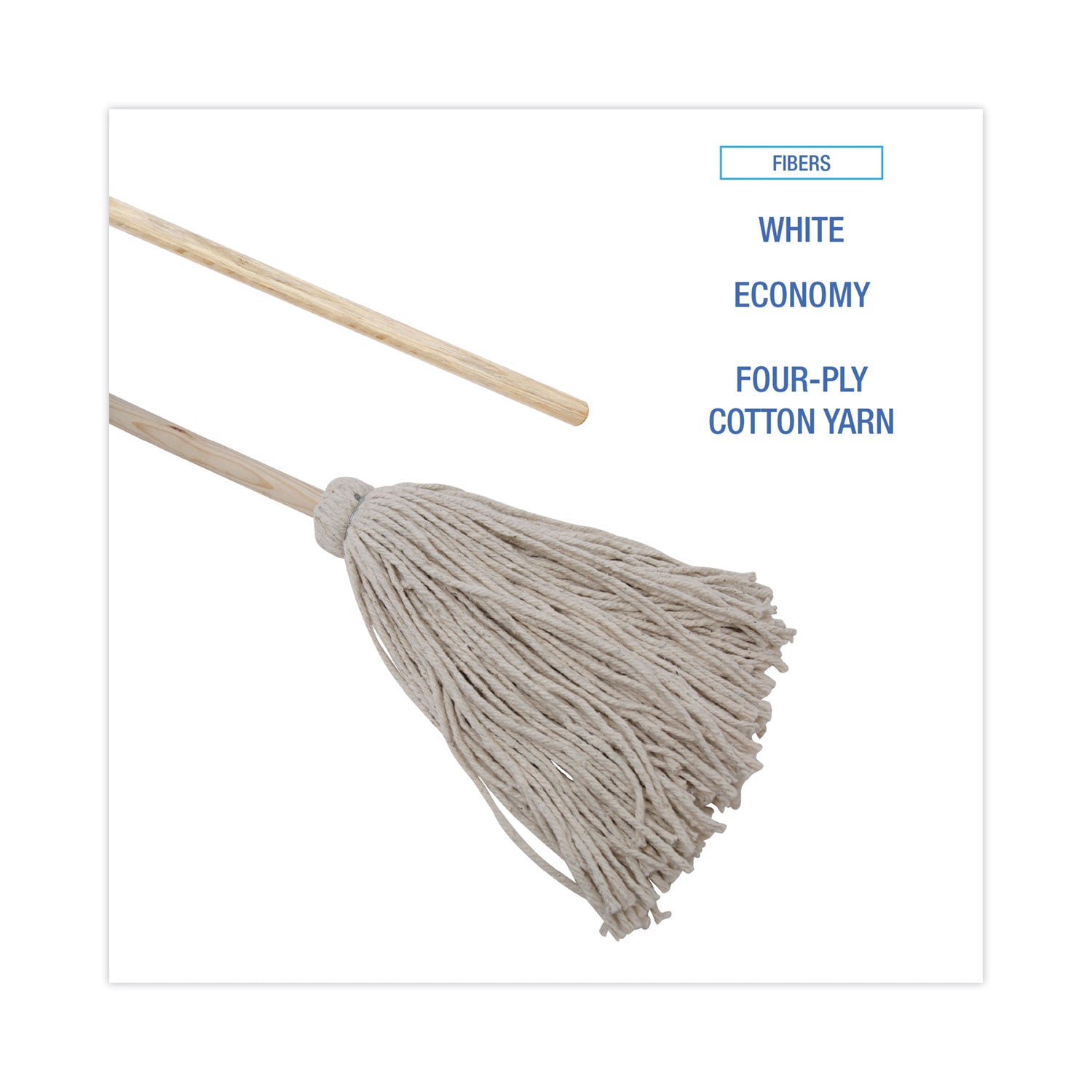 Handle/Deck Mops, #24 White Cotton Head, 54" Natural Wood Handle, 6/Pack - 