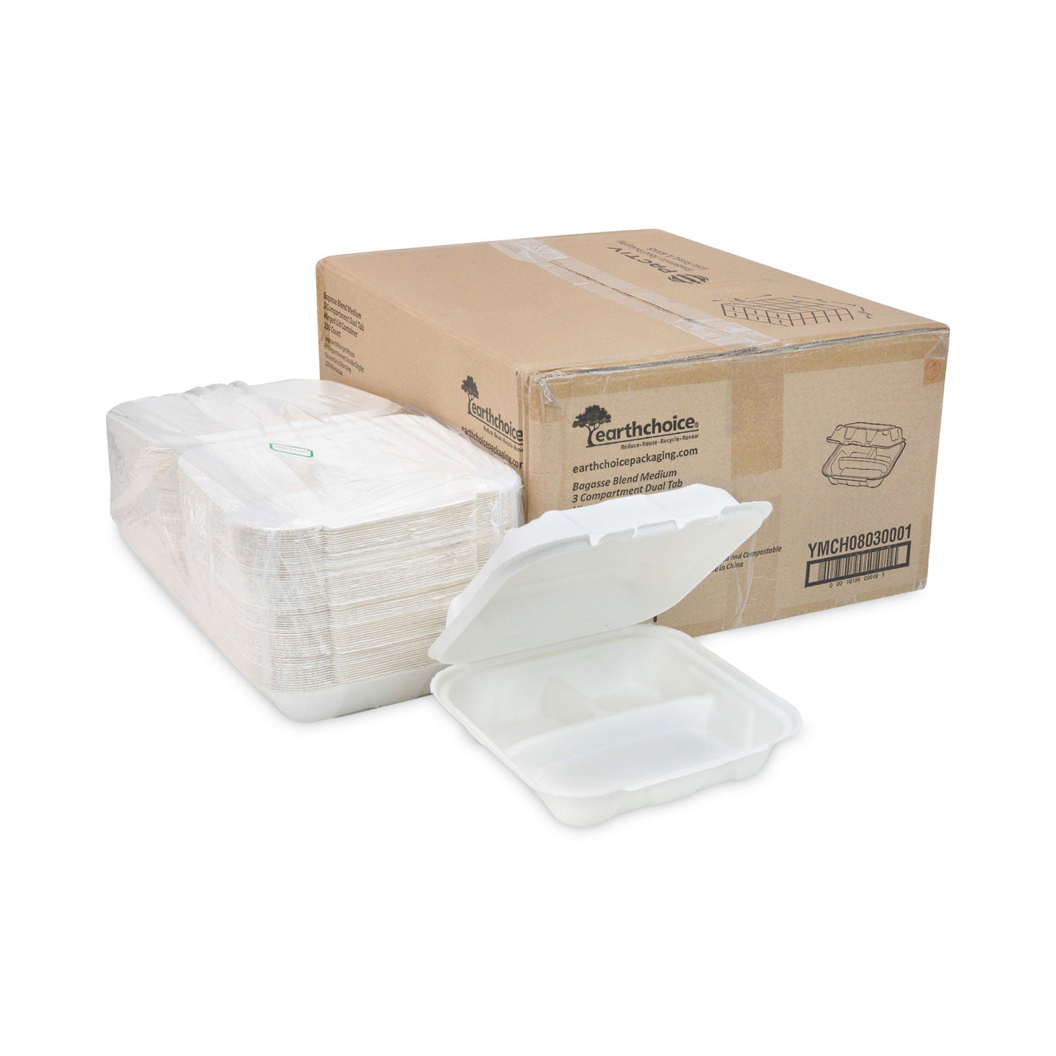 earthchoice-bagasse-hinged-lid-container-3-compartment-dual-tab-lock-78-x-78-x-28-natural-sugarcane-150-carton_pctymch08030001 - 4