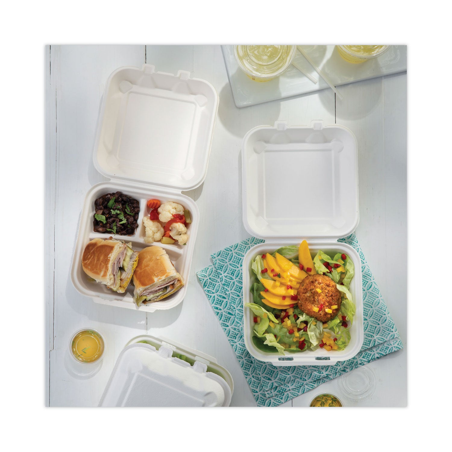 earthchoice-bagasse-hinged-lid-container-3-compartment-dual-tab-lock-78-x-78-x-28-natural-sugarcane-150-carton_pctymch08030001 - 5