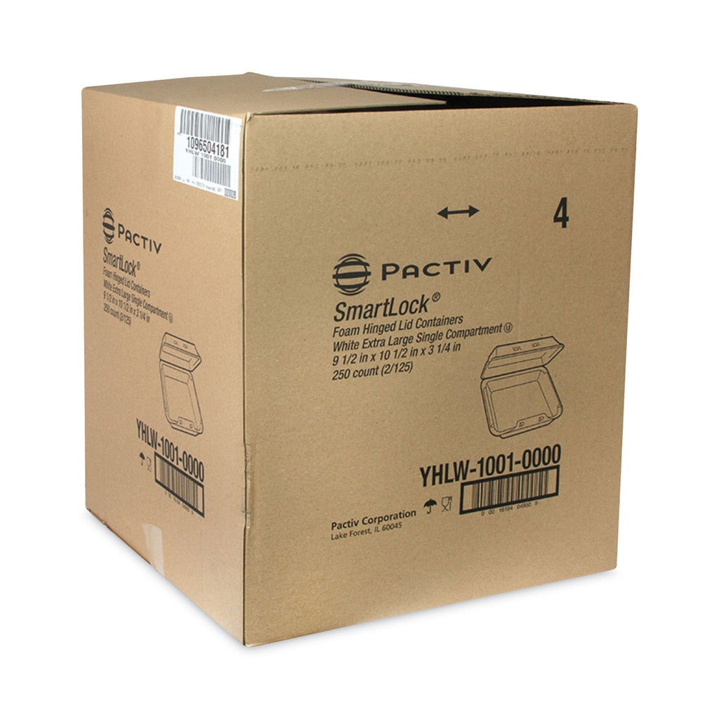 SmartLock Foam Hinged Lid Container, X-Large, 9.5 x 10.5 x 3.25, White, 250/Carton