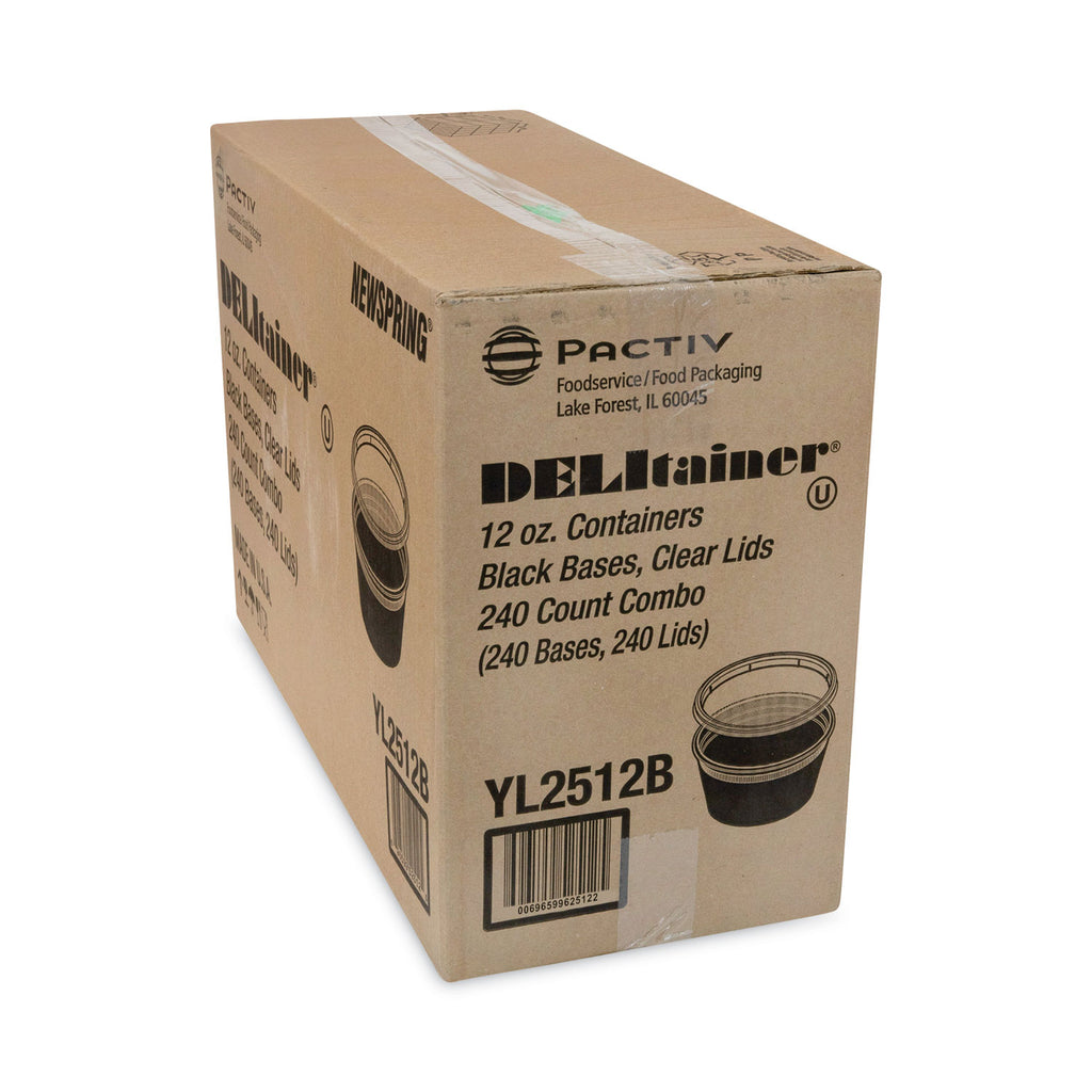 Deli Plas Food Cntnr 12O Z W/Flt Lid Bla/Cle 240C