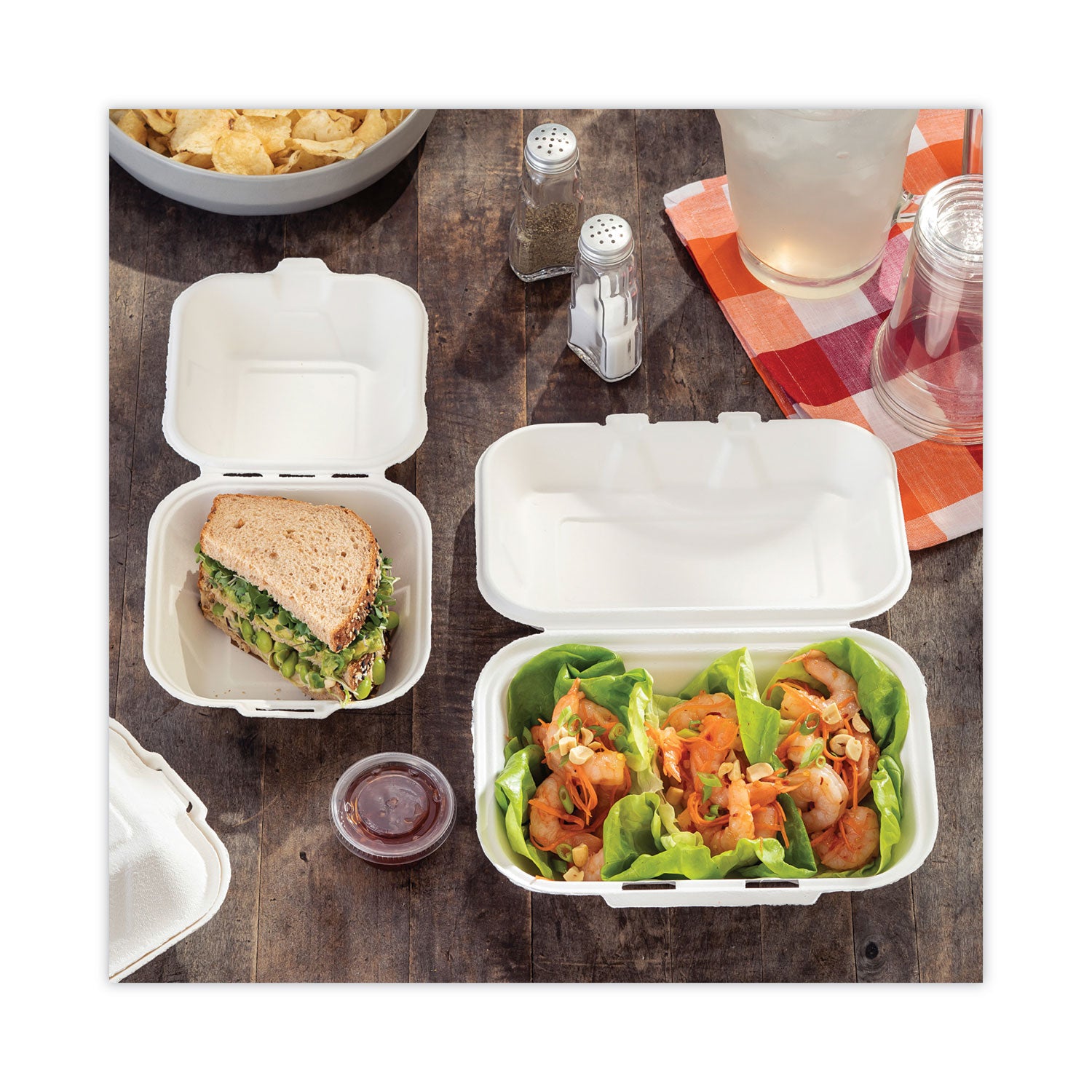 earthchoice-bagasse-hinged-lid-container-single-tab-lock-6-sandwich-58-x-58-x-33-natural-sugarcane-500-carton_pctymch00800001 - 5