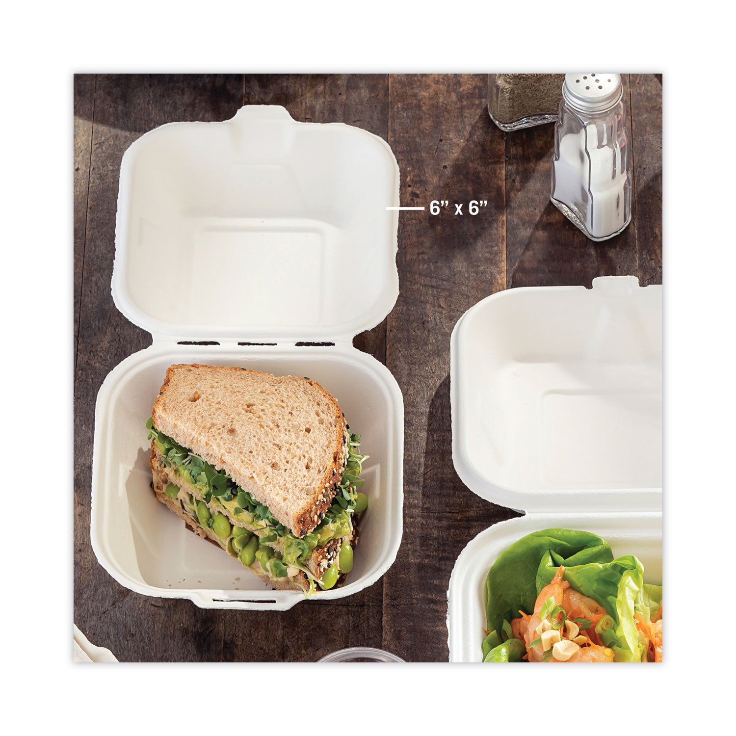 earthchoice-bagasse-hinged-lid-container-single-tab-lock-6-sandwich-58-x-58-x-33-natural-sugarcane-500-carton_pctymch00800001 - 7