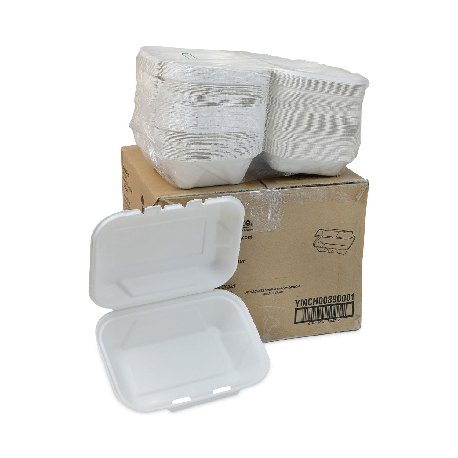 earthchoice-bagasse-hinged-lid-container-dual-tab-lock-91-x-61-x-33-natural-sugarcane-150-carton_pctymch00890001 - 3