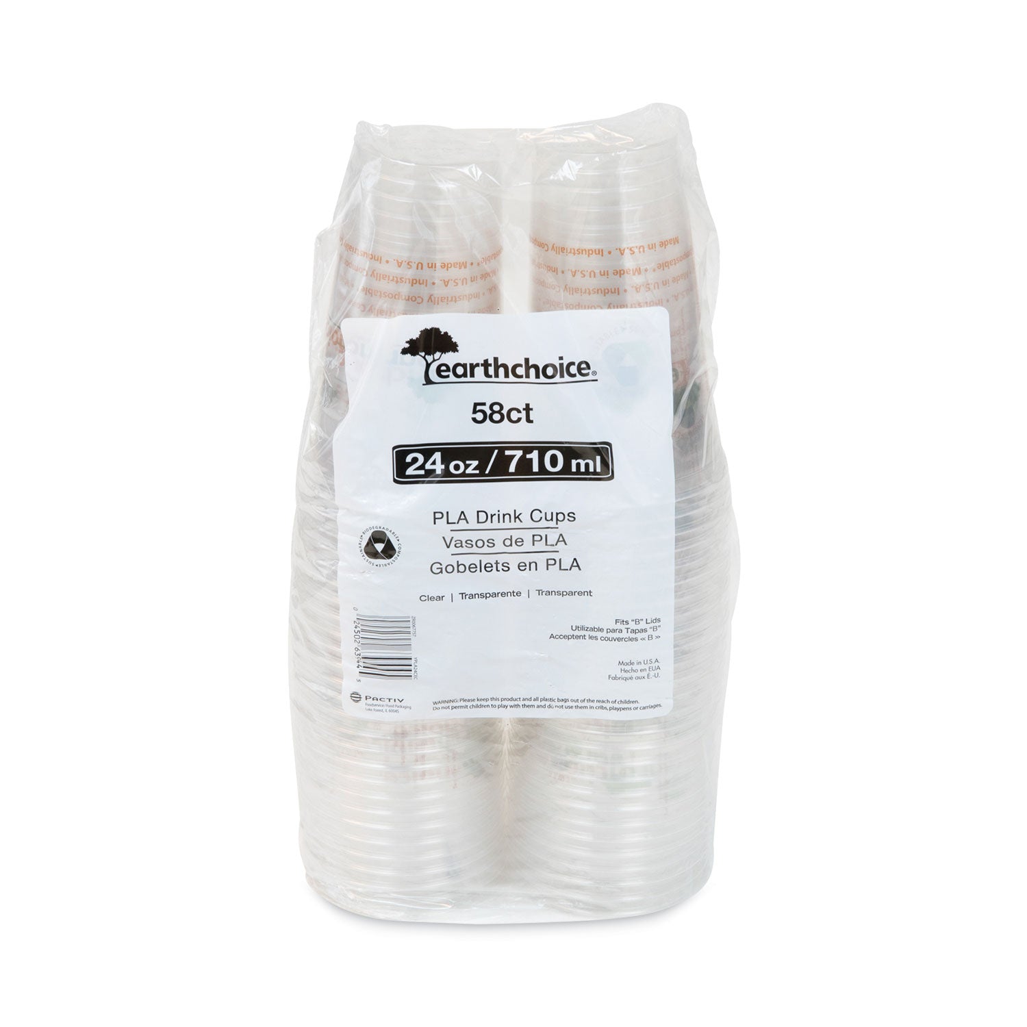 EarthChoice Compostable Cold Cup, 24 oz, Clear/Printed, 580/Carton