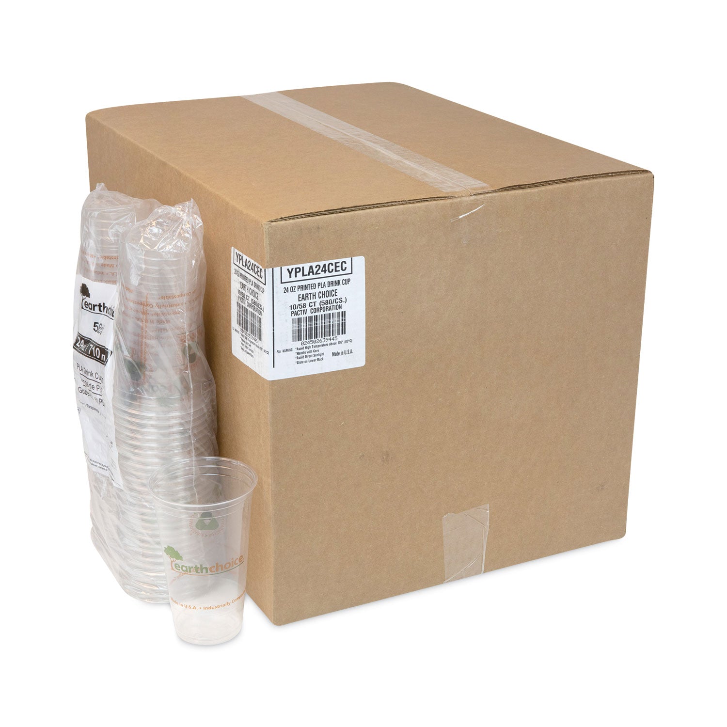 EarthChoice Compostable Cold Cup, 24 oz, Clear/Printed, 580/Carton