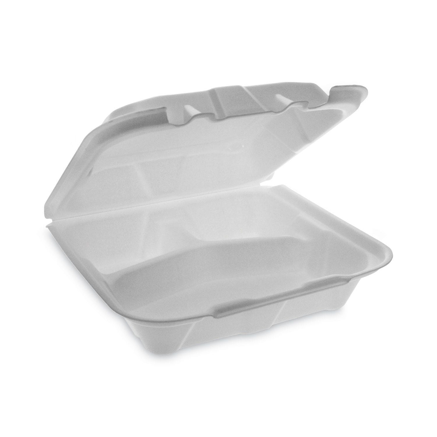 vented-foam-hinged-lid-container-dual-tab-lock-economy-3-compartment-842-x-815-x-3-white-150-carton_pctytd18803econ - 1